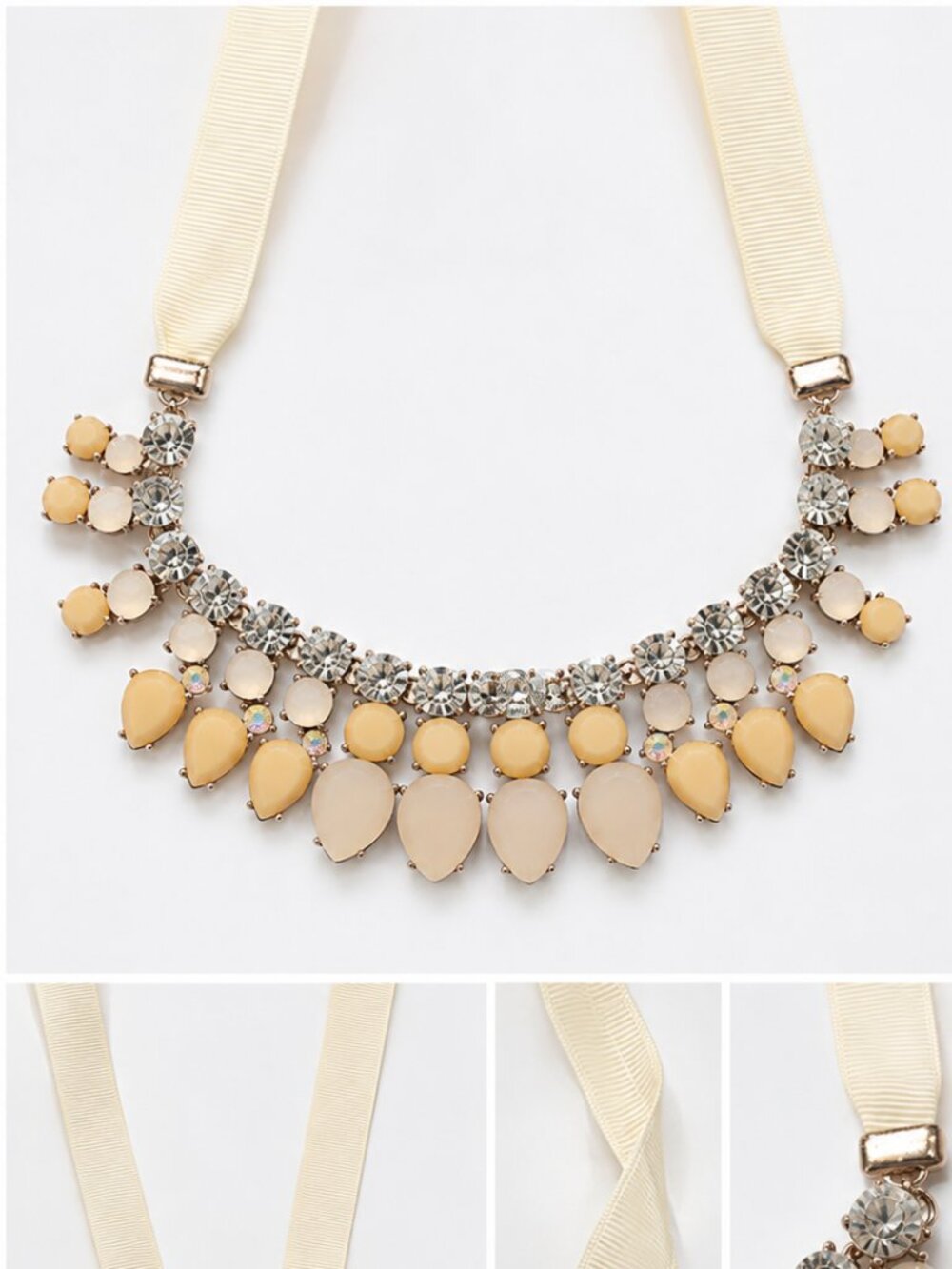 Statement Ribbon Bib Necklace – Blush & Champagne Cream and Gold Ribbon Necklace